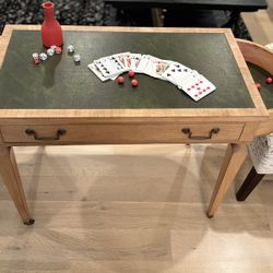 Antique Victorian Birds Eye  Writing Desk/ Game Table with Leather Inlay and curved side compartments Elegant & Unique
