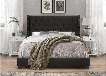 Black Upholstered Tufted King Bed