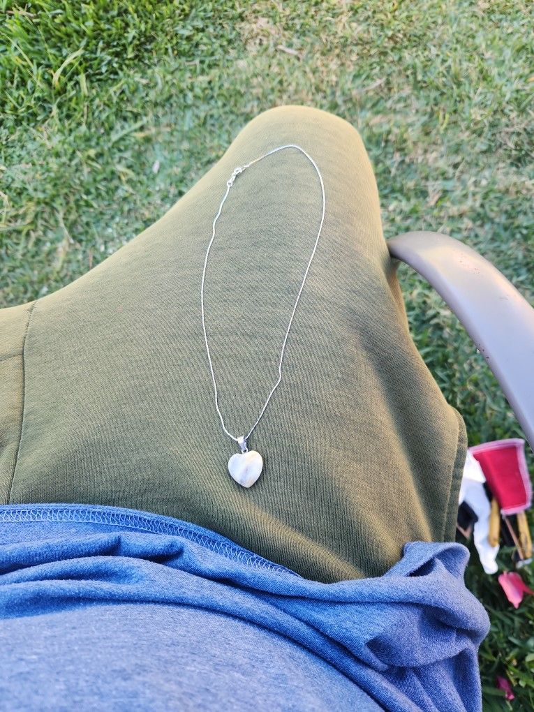 18 Inches Sterling Silver Stone Heart 