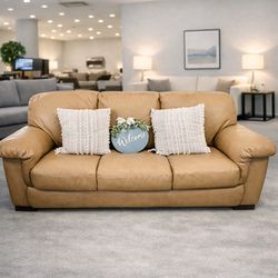 Real leather couch tan color 7 feet long