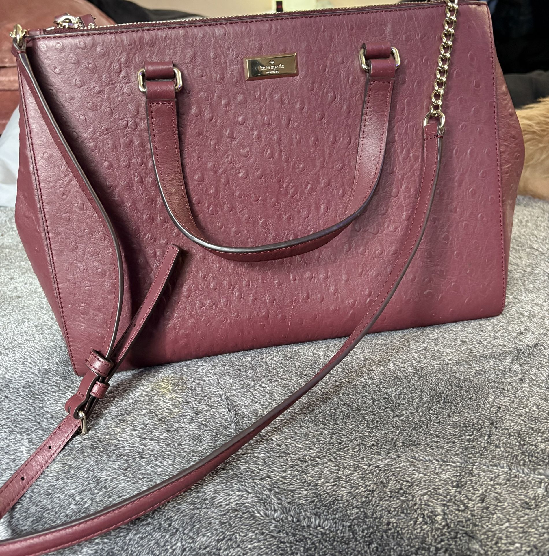 Kate Spade Bristol Drive Ostrich Loden Satchel Leather Handbag