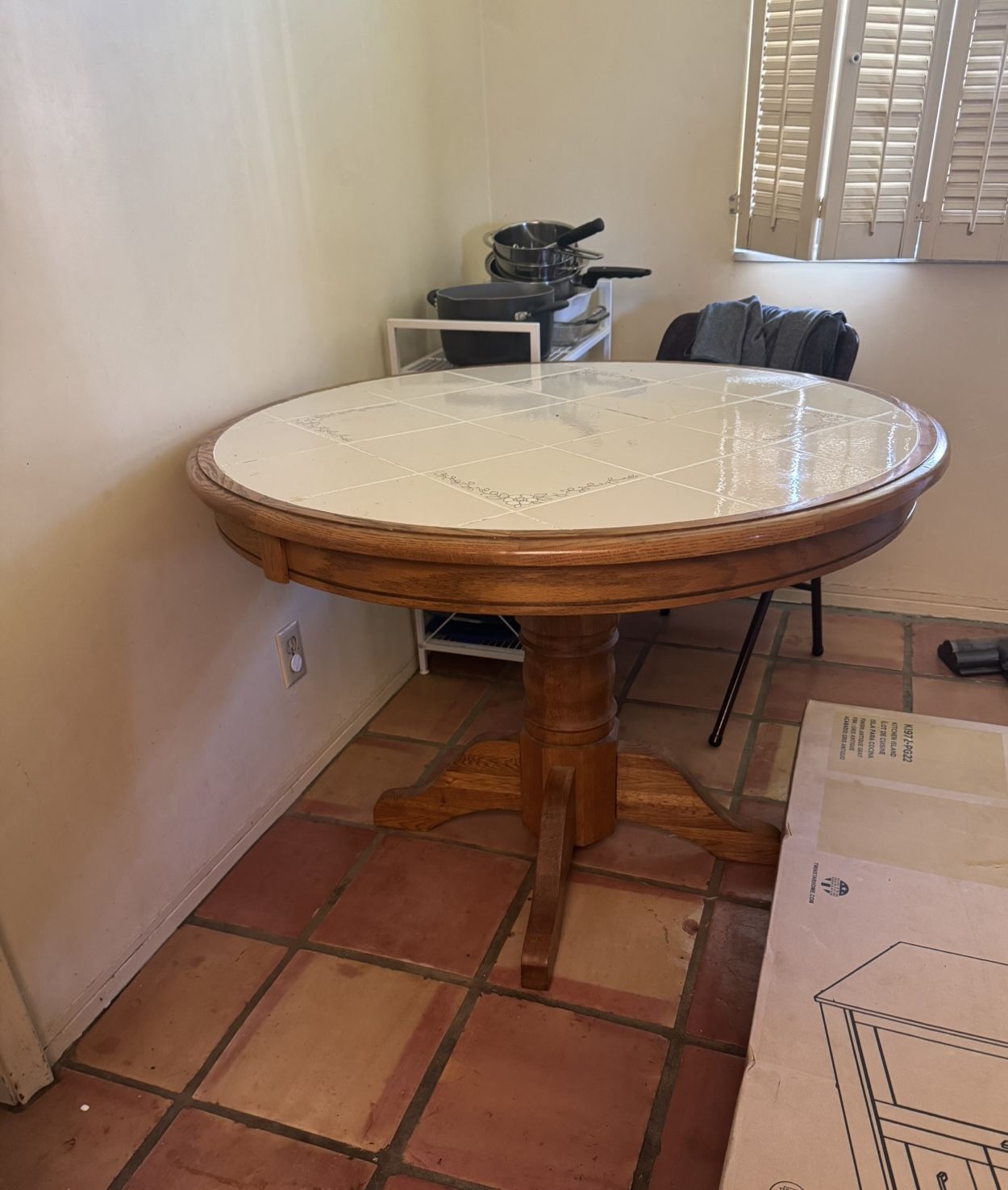 Solid Wood And Tile Breakfast Table