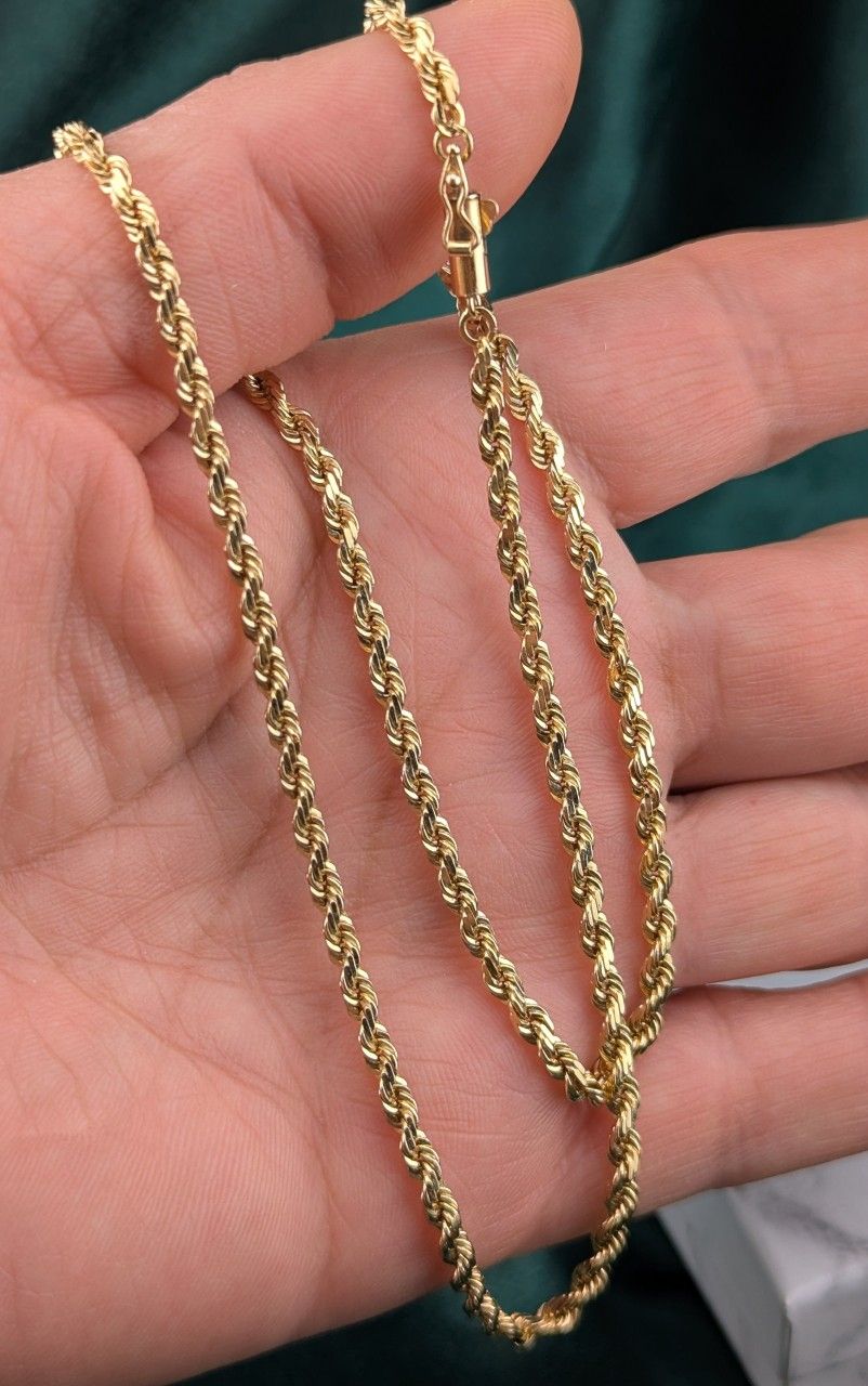 C18✨💛14K Solid Gold Rope Mirror Cut Necklace 14.08g. 18in 👌