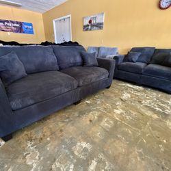 $0 Down! Corduroy Black Sofa Set | Monthly Payments Option 