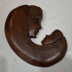 Hand Carved Wooden Madonna & Child Wall Hanging