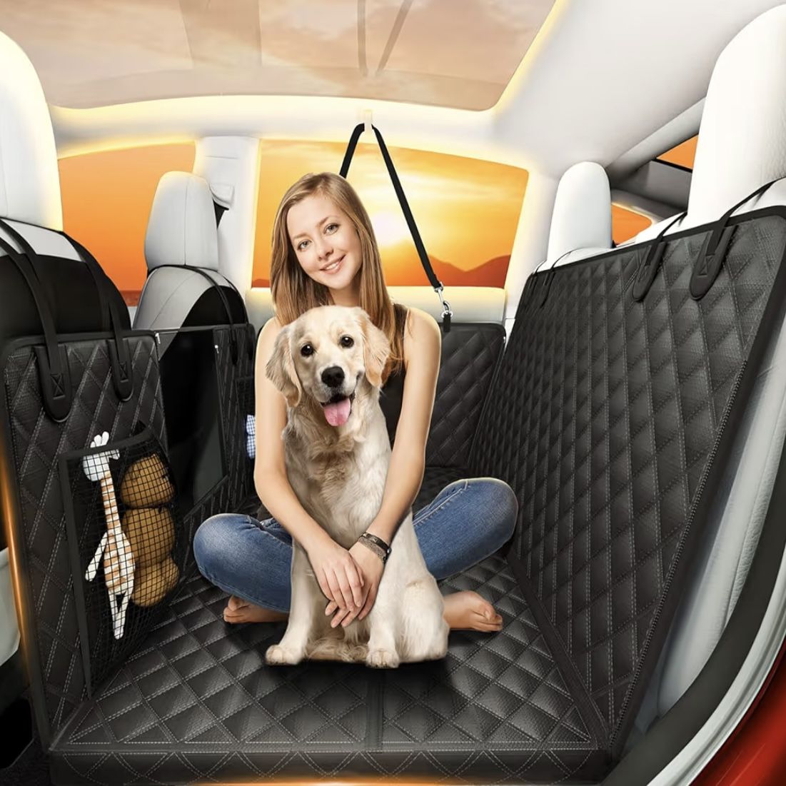AMADAW Dog Car Seat Cover for Back Seat Hard Bottom, [Powerful Holds 450 Ibs]