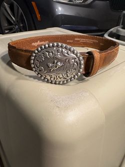 Youth Leather Wrangler Belt with Silver Belt Buckle