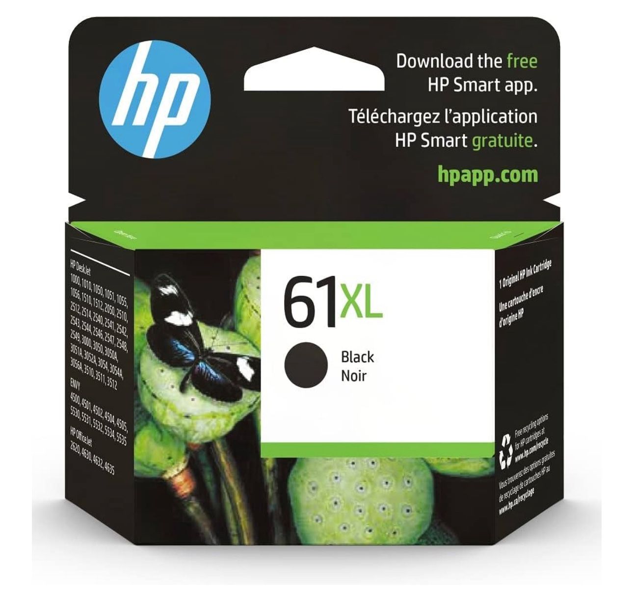 HP 61XL Black High-yield Ink | Works with DeskJet 1000, 1010, 1050, 1510, 2050, 2510, 2540, 3000, 3050, 3510; ENVY 4500, 5530; OfficeJet 2620, 4630 Se