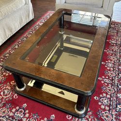 CORONA- 47” x 28” Wood / Mirrored Brown And Black Coffee Table - Living Room Furniture