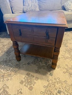 Rustic Wooden End Table with Drawer & Lower Shelf
