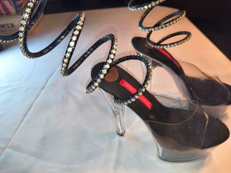 Promiscuous Black Rhinestone Spiral Platform Heels