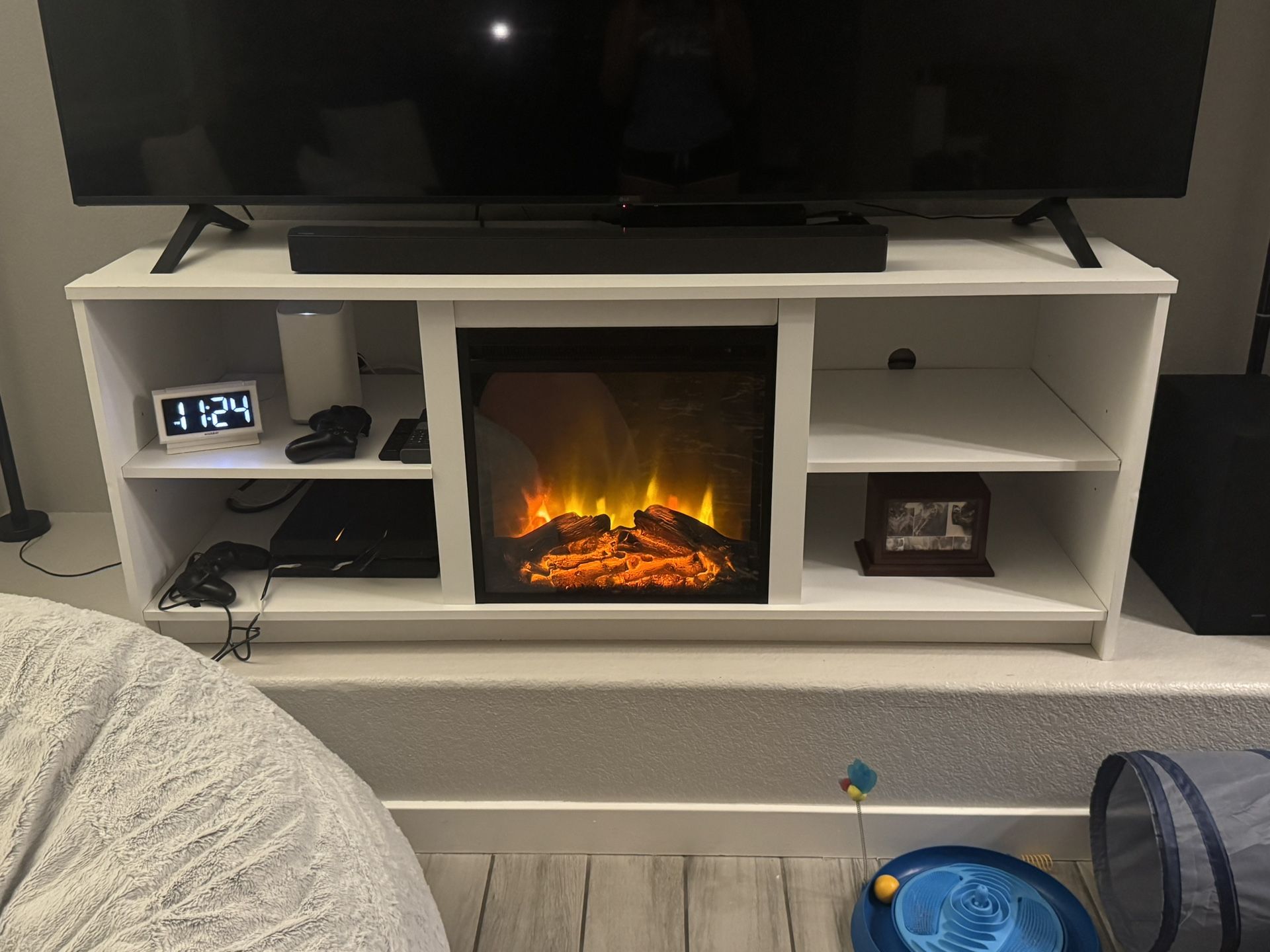 White TV Stand With Electric Fireplace