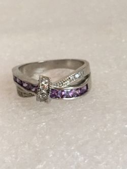 RING SIZE 10 WOMENS PURPLE RHINESTONE RING
