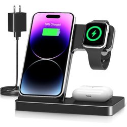 3-in-1 Wireless Charging Stand Nightstand: 3 in 1 Wireless Fast Charger Station for iPhone 16/15/14 Pro Max/13/12/11, for Apple Watch Series 2-10/Ultr