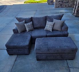 AFW Gray Sectional Sofa with Ottoman and Pillows