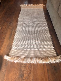 Neutral Woven Runner Rug with Fringe