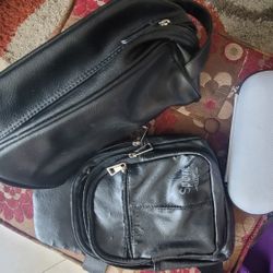 Over the shoulder bag, leather toiletry bag, small case with mirror 