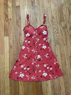 Red Orange floral print summer/spring dress w/ built in padded bra size XS