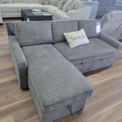 New Ashley Brand Gray Sectional With Pop Up Sofa Sleeper Bed And Storage Couch 
