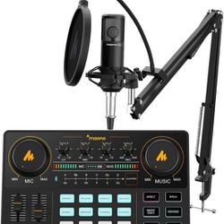 Podcast Equipment Bundle-MAONO MaonoCaster Lite -Audio Interface-All in One-Podcast Production Studio with 25mm Large Diaphragm Microphone for Live St