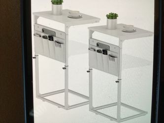 C Shaped End Table set of 2 Tall side table adjustable height White
