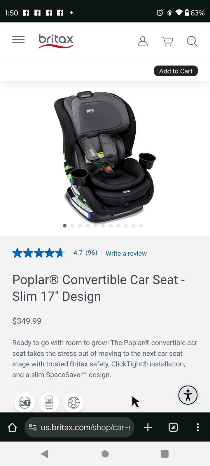 Britax Poplar Convertible Car Seat