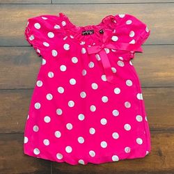 Little Girls Clothes Magenta Pink And Silver Polka Dot Shirt Blouse Size 4T 