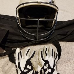 GIRL SOFTBALL  GEAR(batting Helmet,gloves,cleats,bag)
