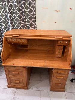 Oak Roll Top Desk with Drawers