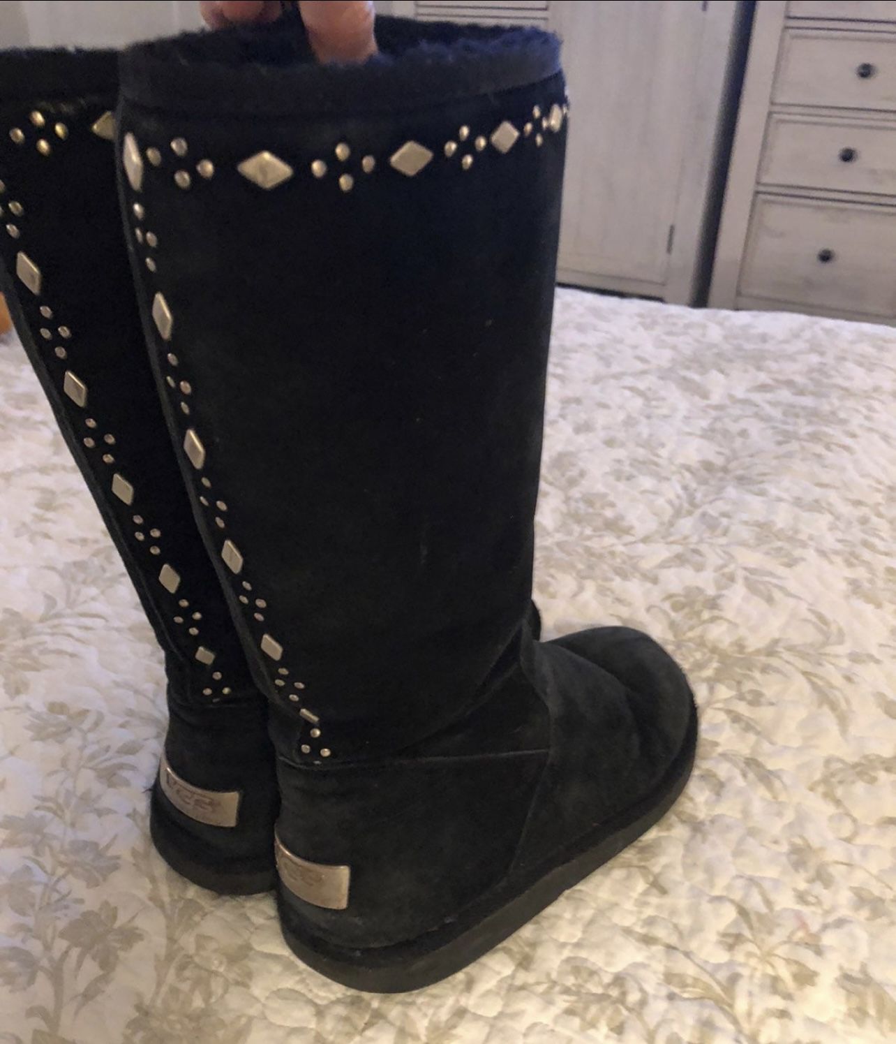 Black Leather UGG Boots, Womens Size 5
