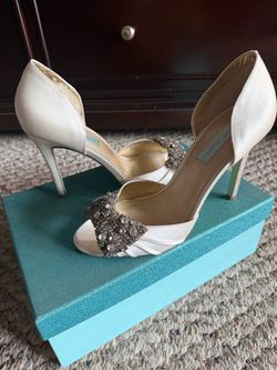 Betsey Johnson Ivory Satin Embellished Heels 8.5