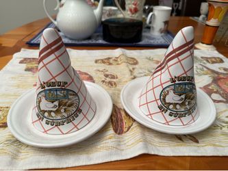 Set of 2 vintage “L'oeuf en surprise" (the egg surprise) by Estello whimsical ceramic serving dishes made in France