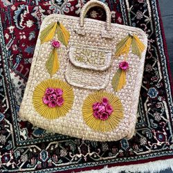 Vintage Woven Straw Mexico Beach Hand Bag Tote Boho Summer Bag