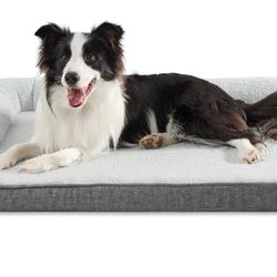 Orthopaedic Dog Bed for Large Dogs - 106.6 x 76 x 16.5 cm Dog Sofa with Egg-shaped Crate Foam and Waterproof Lining, Cosy Washable Dog Couch Bed, Grey