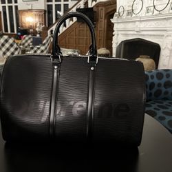 Louis Vuitton X Supreme Keepall Bandouliere 55 Black Bag