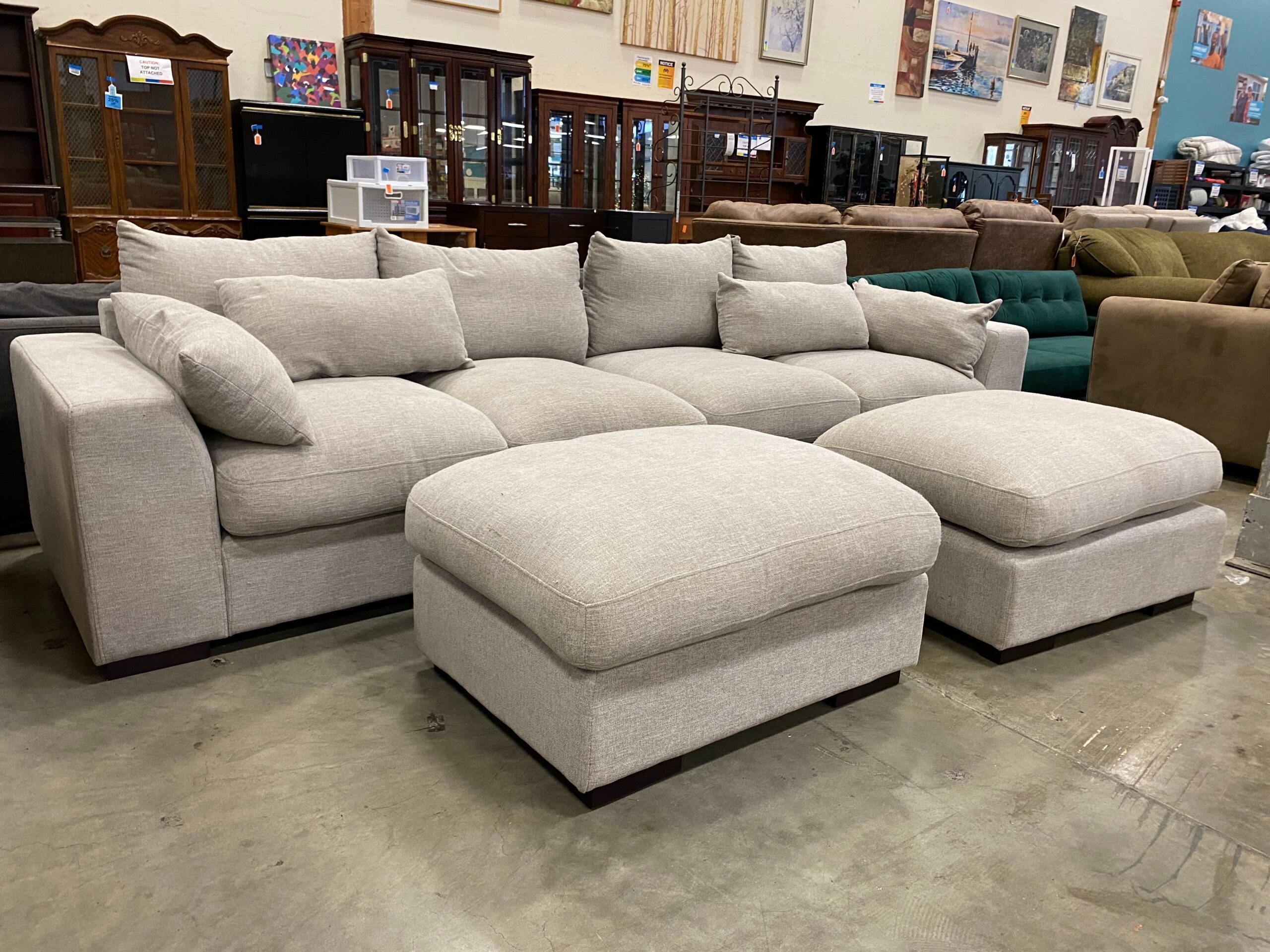 DEVION FURNITURE Grey Fabric Modular Sofa with 2 Ottomans