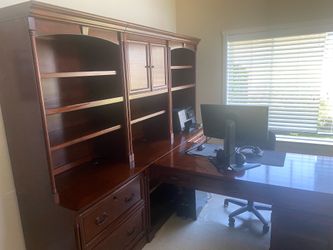 Cherry wood desk and bookshelves