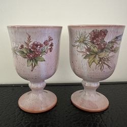  Hand-Painted Goblet Set • Ceramic Floral Pottery Wine Cups 5 Inches Tall