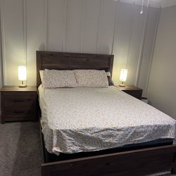 Queen Bed + Mattress + Box spring + Dresser + 2 Night Stands