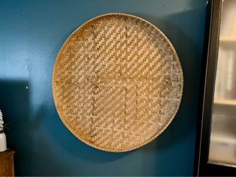 Pottery Barn 42" Bamboo Wall Art Oversized Boho Woven Basket Decor