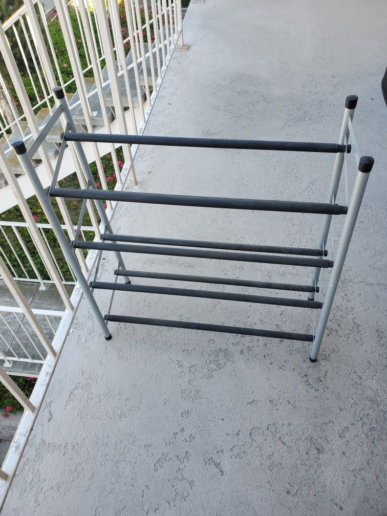 Silver and Black Metal and Rubber Shoe Rack: