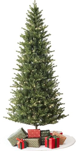 Alpine Pine 6.5ft Christmas Tree Pre-Lit Artificial with 1,489 Branch Tips & 382 Low-Voltage Warm LED Lights, Foldable Stand & Realistic Flame-Resista