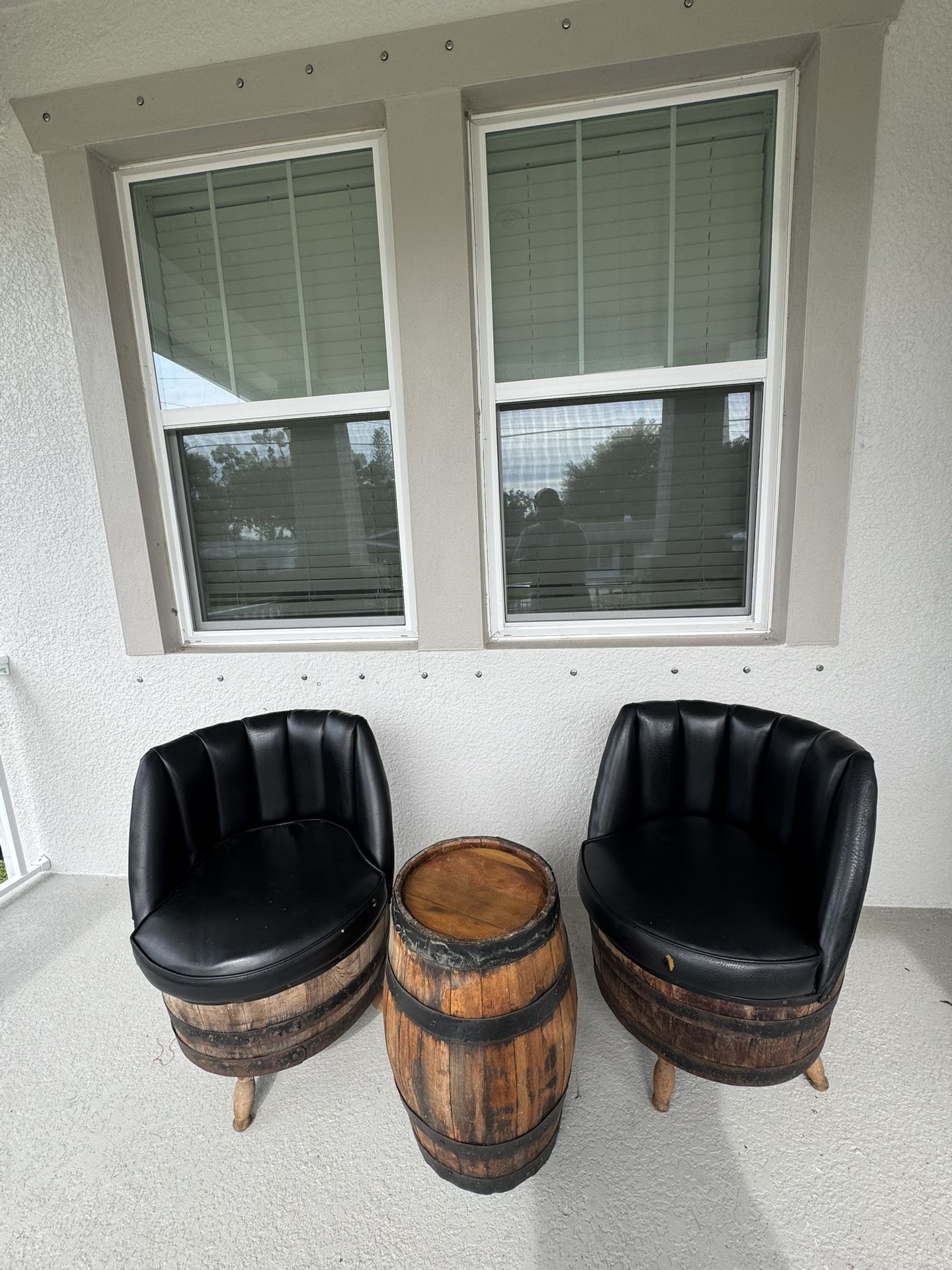 Vintage Mid-Century Whiskey Barrel Chair & Table Set