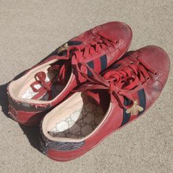 Gucci Ace Bee Leather Embroidered Sneakers Shoes Low Used Size 10