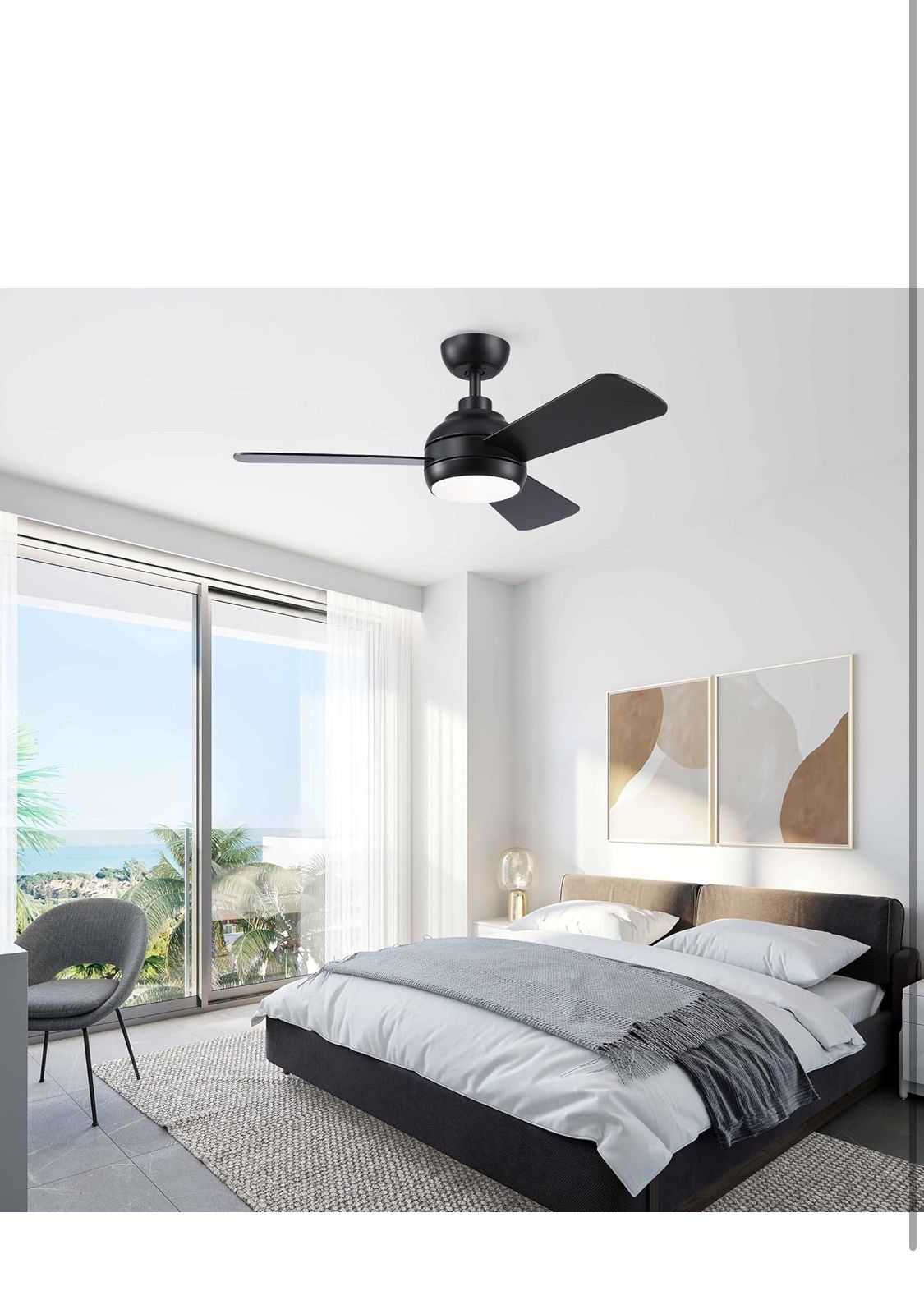 42 Inch Ceiling Fans with Lights, Black Ceiling Fan with Light and Remote Control, Reversible, 6 Speeds, 3CCT, Dimmable, Modern LED Ceiling Fan for Be