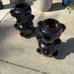 GLAZED CLAY STRAWBERRY POTS 24” Tall