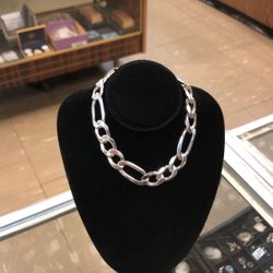 .925 Silver Figaro Bracelet 10”