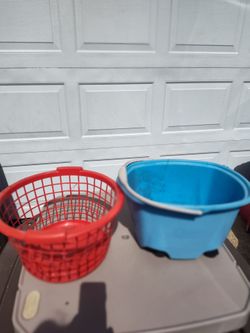 Red Laundry Basket and Blue Plastic Bucket only 5$ any picture