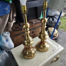 Set Of  Brass Lights, No Shades, Heavy