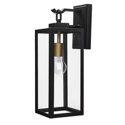 Maplebrook 18 in. Matte
Black with Gold Accents 1-Light
Outdoor Line Voltage Wall Sconce
with No Bulb Included